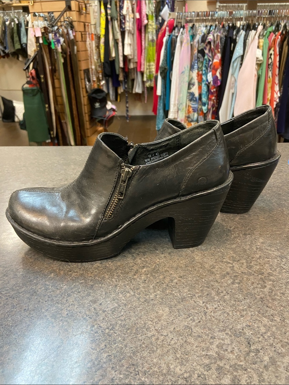 Born Black Leather Zip Platform Clogs - Picture 3 of 5